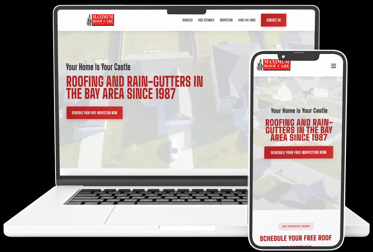 Maximum Roof Care website on laptop and phone devices